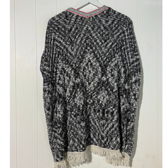 Westbound Open Cardigan Sweater Boho Medium Tribal Print Knit Kimono Fringe - Picture 2 of 5